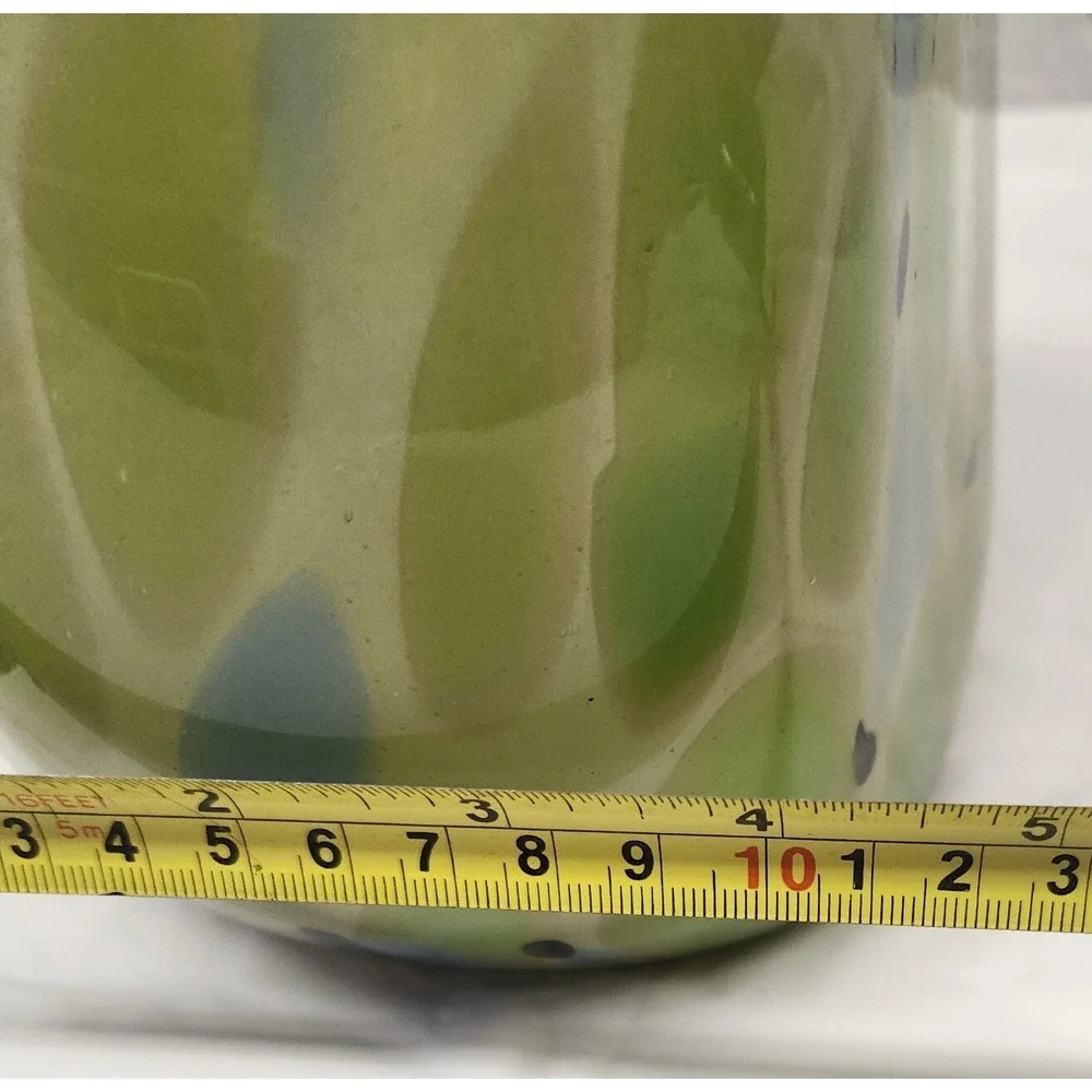 Beautiful Stellar Spotted Vase Hand Blown Glass Art Grey Blue Green‎ Cream Black